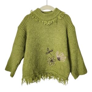 CONFETTI Kids wool knit sweater in green fringe size 5‎ Years